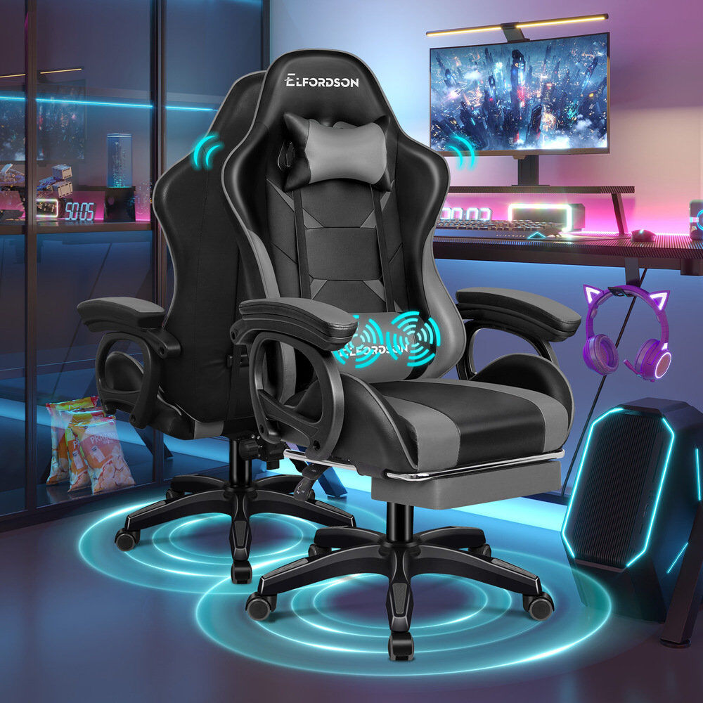 Metro Lane Gaming Chair with Headrest Grey/Black 65cm W X 88cm D