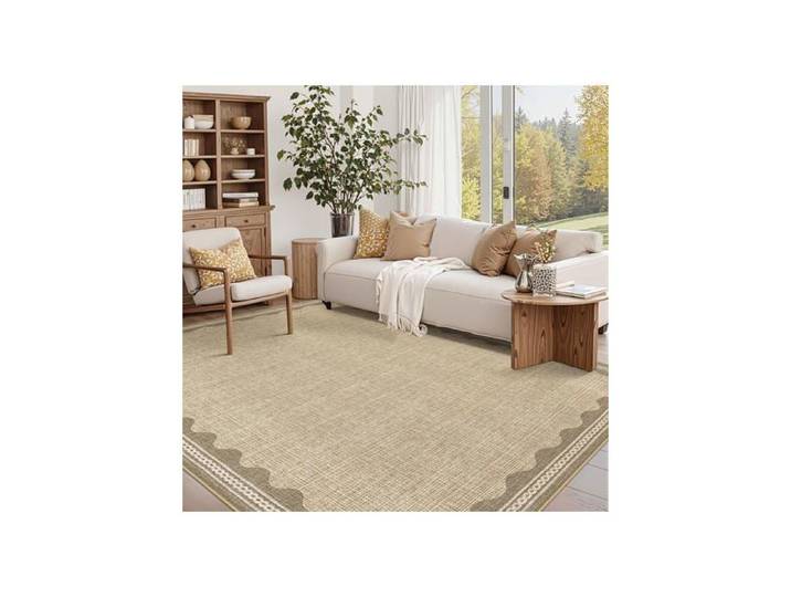 Tapis Moderne - LUNSY - Tapis lavable pour salon à poils courts - Beige - 160 x 230 cm