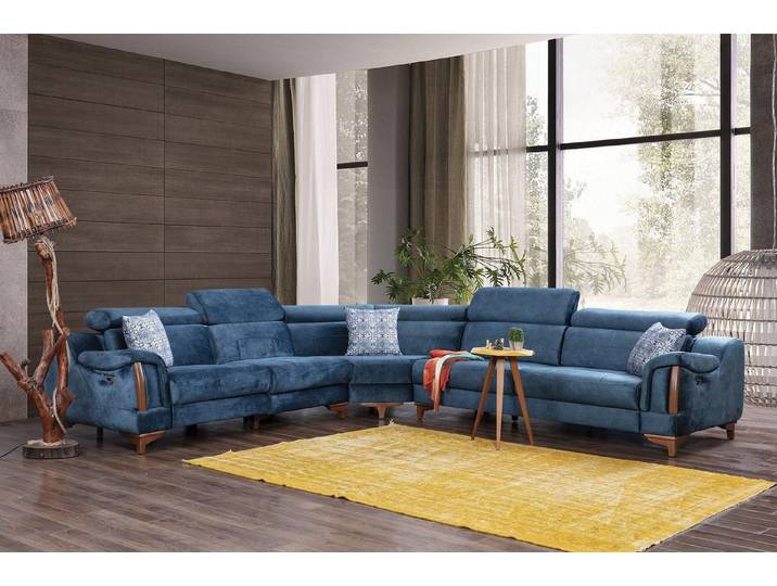 JVmoebel Ecksofa Moderne blaue Eckcouch mit Bluetooth-Soundsystem und USB-Anschlüssen, 5 Teile, Made in Europa