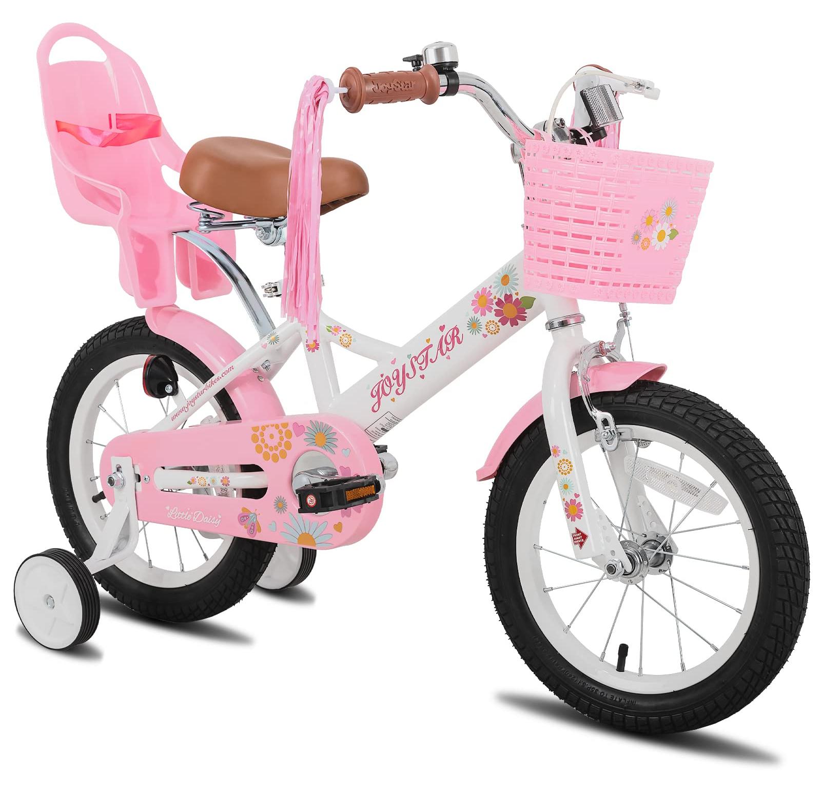 Kinderfahrrad 14 Zoll, Prinzessinnen-Fahrrad mit Korb, Weiß