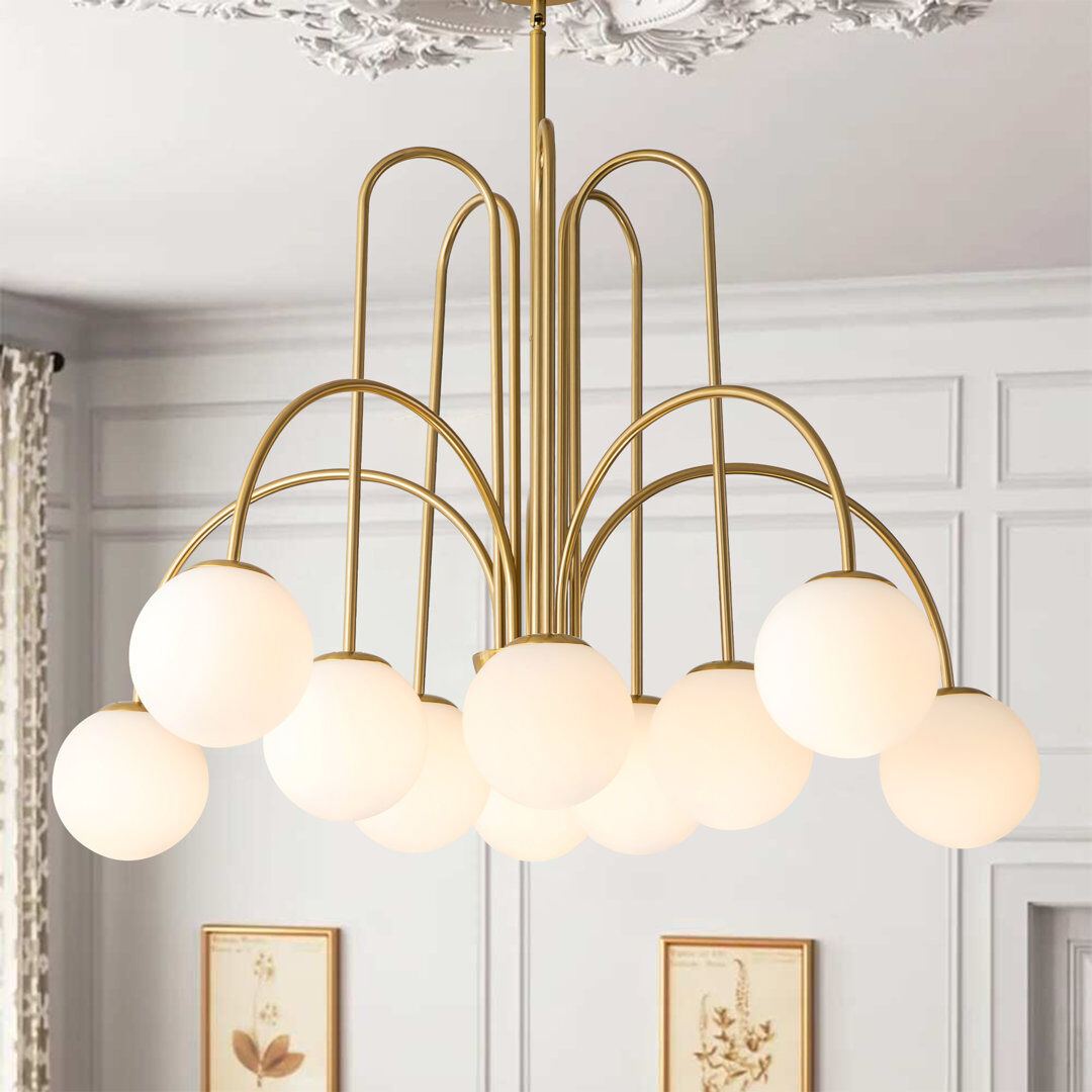 Canora Grey Spoffo 10-Light Modern Sputnik Ceiling Light Glass Bubble Chandelier Gold