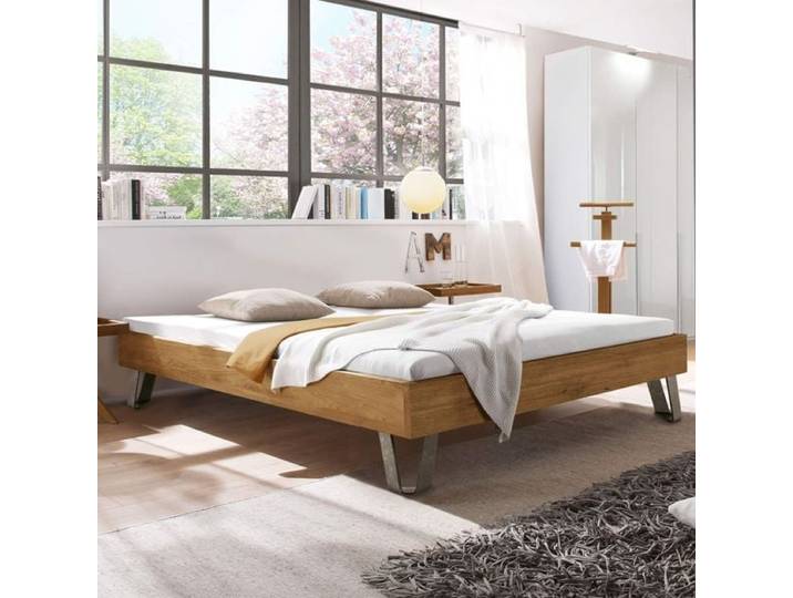 Bett Aveiros Wildeiche Massivholz ohne Kopfteil 100x200cm industrial