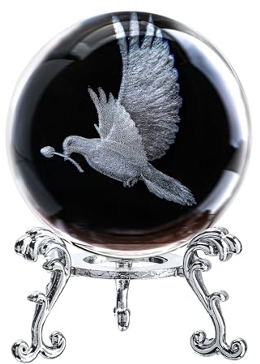 3D Vrede Duif Kristallen Bal Beeldje - Glas Duif Ornament voor Thuis Decoratie