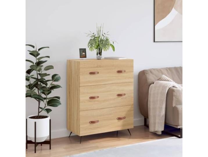 KGTKGTYER Kommode Sonoma-Eiche Schubladenschrank 69.5x34x90 cm Mit 3 Schubladen, Stabiler Stand, Zeitloses Design, Inklusive Metallfüße
