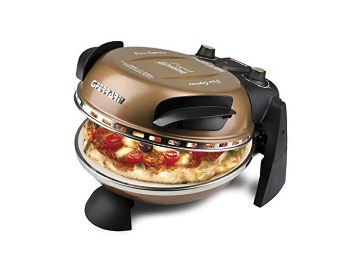 G3 Ferrari G10006 Pizza Exprimer Plaisir\, Four Pizza\, 1200 W\, 400°C\, Pierre Réfractaire (diamètre 31 cm)\, Minuteur 5'\, Livre de Recettes inclus\, Cuivre
