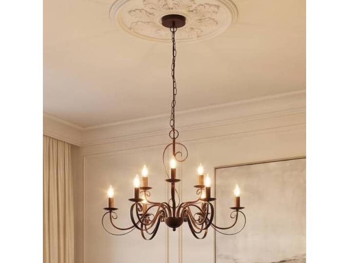 Lindby Lustre Caleb à intensité variable (Traditionnel) en Marron Métal e. a. pour Couloir (à 9 lampes\, E14) Suspension suspension lustre lampe plafonnier