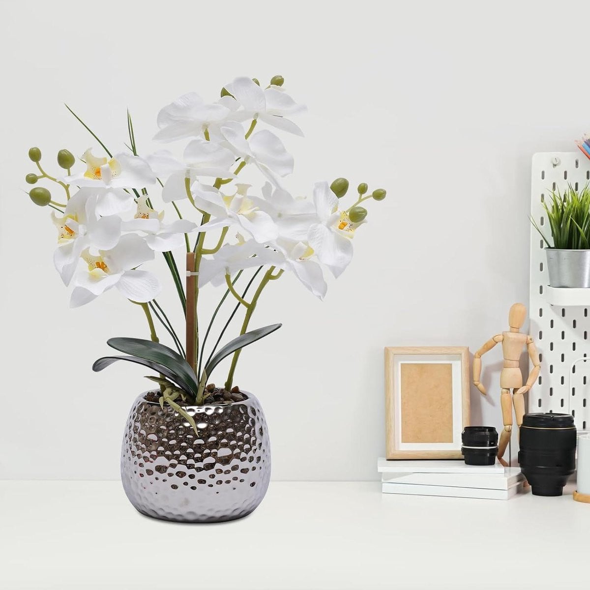 Kunstorchidee Phalaenopsis met Pot - Wit - 39 cm