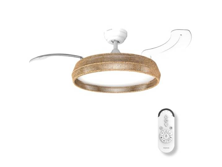 Taurus VENTILATEUR DE PLAFOND POLAR NATURE (FA006L)\, 107 cm\, avec pales rétractables\, moteur à courant continu\, 30 W\, très silencieux\, éclairage LED\, 36 W\, réglable\, 6 vitesses et mode hiver-été