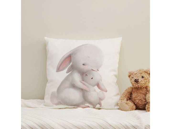 Dekokissen QUEENCE Grosser Hase & kleiner Hase , grau (grau, bedruckt gemustert), B:40cm H:1cm L:40cm, Polyester, Dekokissen_Sitzkissen_Kissenhüllen, Dekokissen, Kissenhülle mit HD Premium Druck, geruchsneutral, 40x40cm