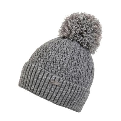 Bommelmütze CHILLOUTS "Estephania Hat", Damen, grau, Feinstrick, Kunstfaser, Zopfmuster, meliert, Mützen, mit weichem Fleecefutter