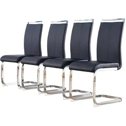 Merax Freischwinger (4 St), 4er Set Esszimmerstuhl Kunstleder Polsterstuhl Schwingstühle, Schwarz | Silber