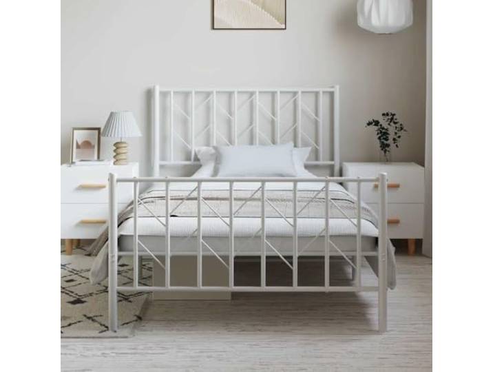 KTHLBRH Bettgestell aus Metall, weiß, 100 x 200 cm Bettgestell aus Stahl, mit Kopf- und Fußteil, Stauraum unter dem Bett 26 cm