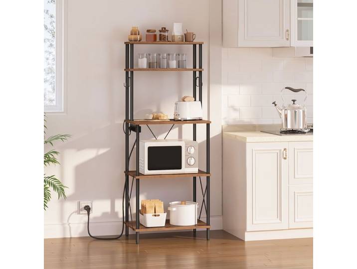 Étagère de Cuisine-HOOBRO-Desserte de cuisine avec Multiprise-Meuble Cuisine pour ustensiles-60 x 40 x 154 cm-Marron