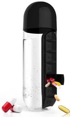 Inspired Living 2 in 1 Water Bottle With 7 Day Pill Organizer 20 Oz Portable Medication Water Bottle black