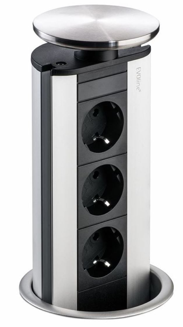 Schulte Elektrotechnik Evoline Port 2 Energiebox van roestvrij staal met roestvrijstalen deksel