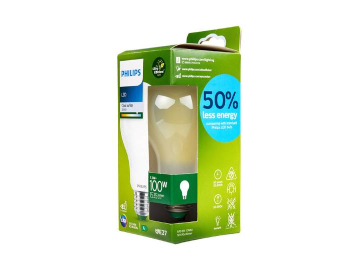 Philips Classic ultraeffiziente LED-Lampe mit Energieeffizienzklasse A, ersetzt 100W, E27 Sockel, matt, neutralweiß (4000K)