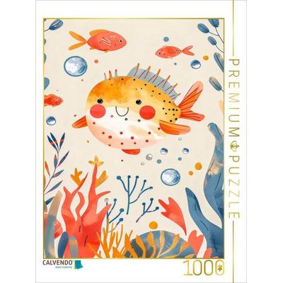 CALVENDO Puzzle Kugelfisch schwimmt im Meer. Wanddeko | 1000 Teile Lege-Größe 64x48cm Foto-Puzzle für glückliche Stunden