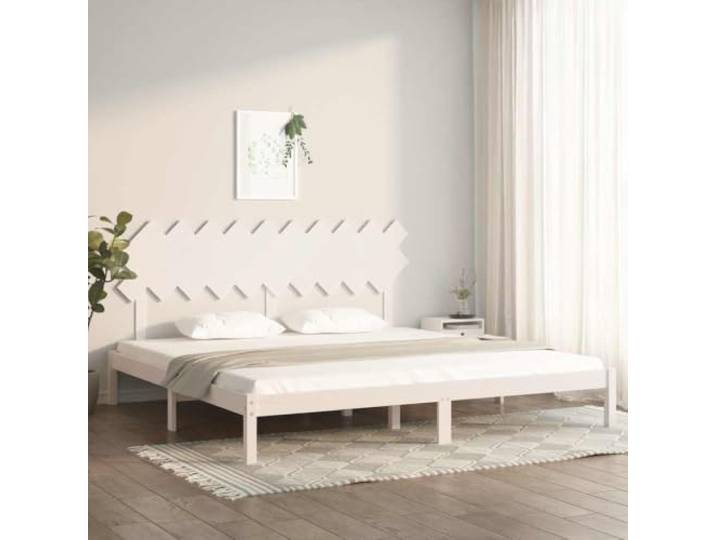 KGHFDVB Bett 200 x 200 cm Weiß Massives Kiefernholz, Sperrholzlatten, inkl. Kopfteil, Bettrahmen 205, 5 x 205, 5 x 31 cm, für Matratze 200 x 200 cm, fürs
