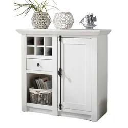KOMMODE Pinie weiß Landhaus 105 cm, Anrichte mit Weinregal