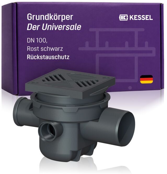 Kessel Grundkörper Der Universale 27611 DN 100, Schlitzrost, Kunststoff, schwarz