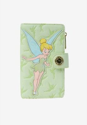 Women's Loungefly x Disney Tinker Bell Snap Wallet Peter Pan Green Debossed by Loungefly in Green (Size ONE SIZE)