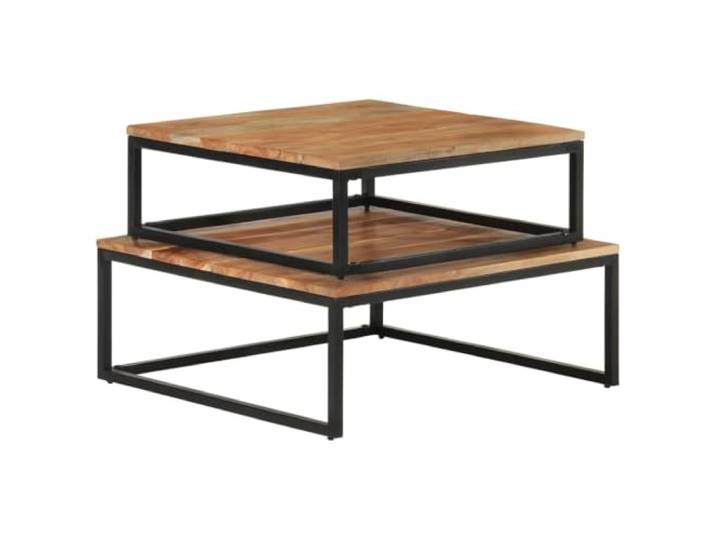 Couchtische 2 Stk. Akazienholz massiv Industrielles Design, Eisensockel, Slip-on, platzsparend, Wohnzimmer, Loft