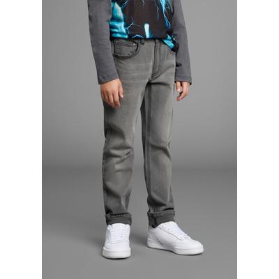 Straight-Jeans KIDSWORLD "Gerade Stretchjeans", Jungen, Gr. 134, N-Gr, blau (grau denim washed), Denim/Jeans, Obermaterial: 98% Baumwolle, 2% Elasthan, Abriebeffekte, straight fit, Jeans Straight-Jeans, Stretchjeans in authentischer Waschung