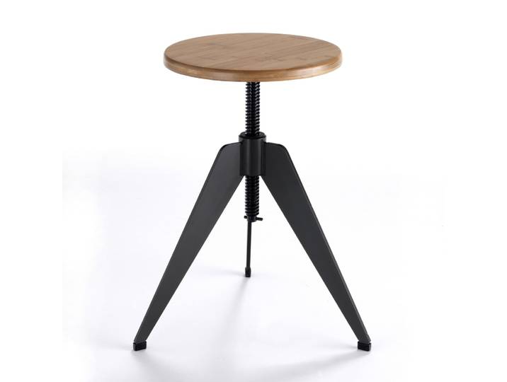 Tabouret à vis réglable bois chêne et métal 40/60x38x38 cm