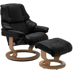 Stressless Sessel mit Hocker Reno Classic Leder Schwarz Batick Black L (Large)