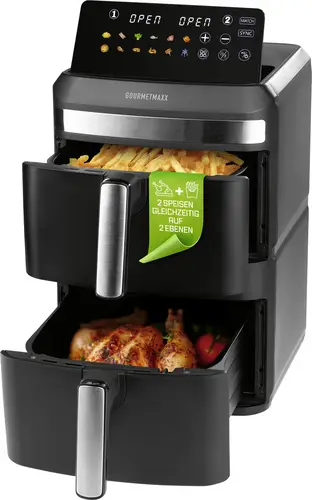 GourmetMaxx 16818 Heißluft-Fritteuse 12l 2800W Antihaftbeschichtung, BPA-frei, Cool-Touch-Gehäuse, digitaler Timer, Grillfunktion
