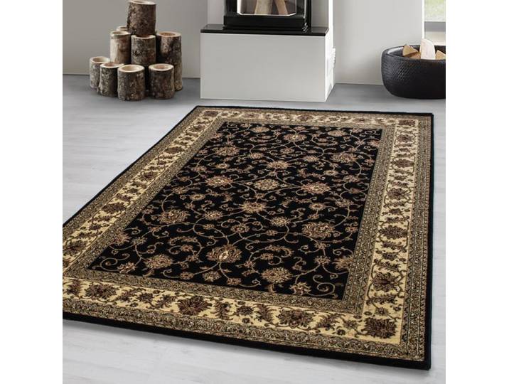 Carpetsale24 Tapis d'Orient Classique Noir 160x230 cm - Tissage Serré Motifs Ornementaux et Floraux