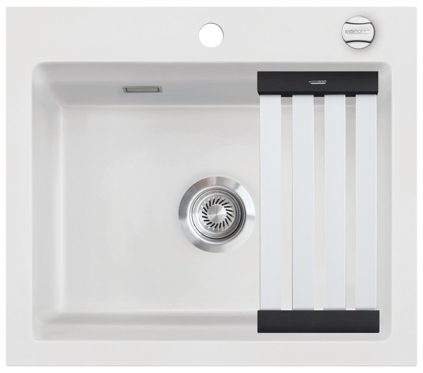 KeraDomo Spüle KARA 57 in POLAR mit Excenterbetätigung / ab Schrankbreite 60 cm / Einbauspüle