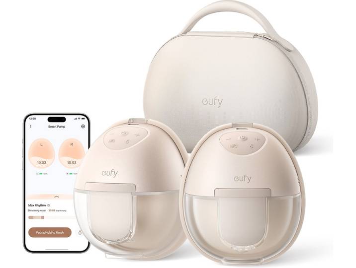 eufy Baby S1 Pro Draagbare Borstkolf - Borstkolven - Verwarmingstechnologie voor meer comfort - Draagbare Oplaadhouder - App-bediening - Gepersonaliseerd Slim Ritme
