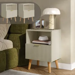 Nachttisch Nand 2er Set 1 Schublade 1 Fach Sandfarben [en.casa]