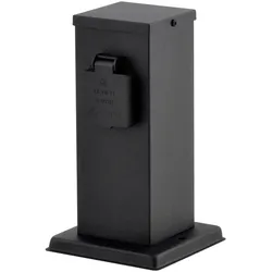 Steckdosensäule Außen 2 Fach Gartensteckdose für Außen Stromsäule Verteiler, Edelstahl schwarz, LxH 12,5x22 cm, Terrasse