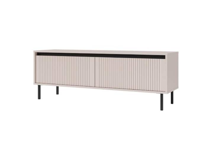Margaret Hadas24 Oslo TV-Schrank mit geriffelten Fronten, mit schwarzen Metallfüßen, 140x40x50 cm, sandbeige