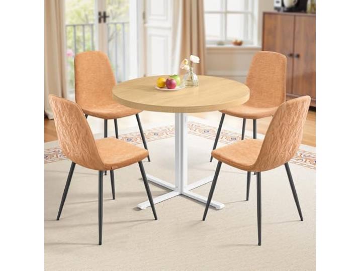 VASAGLE Runder Esstisch und 4 Stühle Set, 80 cm Esszimmer Set, Küchentisch mit Stühlen, für 4 Personen, PU-Leder, Metallbeine