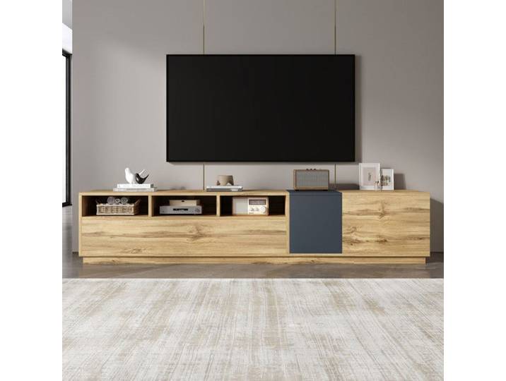 Meuble TV - un moderne aux couleurs contrastées - avec un Design simple et contrasté - avec compartiments ouverts - 200cm