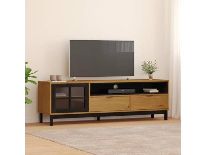 GKMBCVDFR TV-Schrank mit Glastür FLAM 158x40x50 cm Massivholz Kiefer Massivholz Kiefer, langlebig, robust, Kabelloch, viel Stauraum, Wandhalterung inklusive