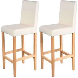 2er-Set Barhocker Vicenza, Barstuhl Tresenhocker, Holz+LEDER ~ creme, helle Beine