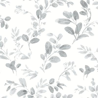 Roommates Lisa Audit Grey Dancing Leaves Peel and Stick Wallpaper
