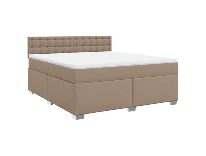 PUGYNBK Boxspringbett, Cappuccino, 180 x 200 cm, Kunstleder Taschenfedern, Kopfteil inklusive, Lattenrost, abnehmbarer Bezug, stabile Füße