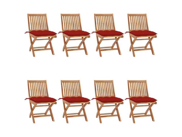 furnicato Gartenstuhl Gartenstuhl-Set Naturholz 46,5x58x88 cm, Polster Rot (8 St), Witterungsbeständige Sitzgruppe, klappbar und mit bequemen Kissen
