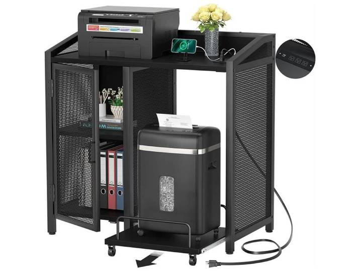 Support d'imprimante DHHOZAMZ - Bureau caisson placard porte 2 niches - Noir 80x45x87cm