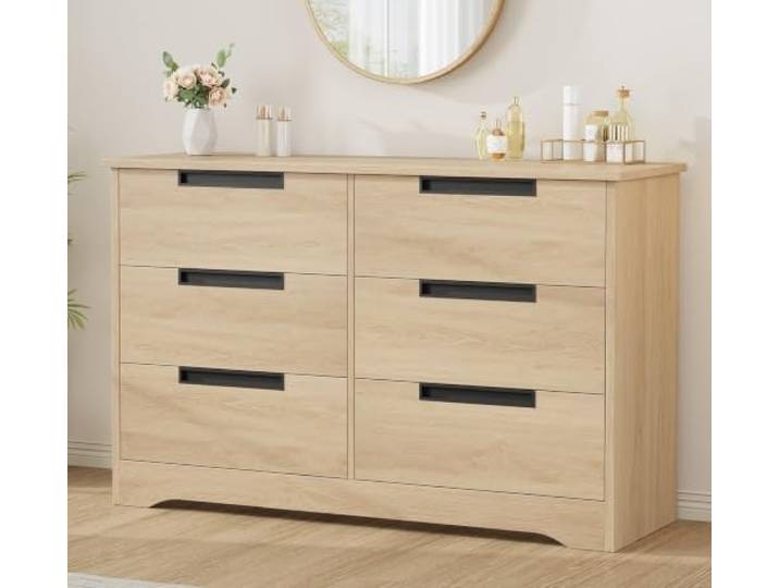 GarveeHome Kommode mit 6 Schubladen, 120 cm Breit, Holz Sideboard mit viel Stauraum