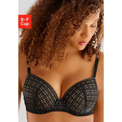 Push-up-BH S.OLIVER "Noelle", Damen, Gr. 70, Cup D, schwarz, Spitze, Obermaterial: 60% Polyamid, 35% Polyester, 5% Elasthan, BHs BH Push-up-BH Spitzenwäsche Spitzen-BH, aus graphischer Spitze mit Bügel, Dessous