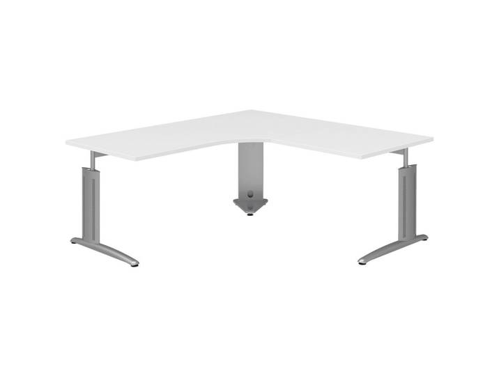 Moderano Eckschreibtisch, Weiss, Alufarben, Metall, Holzwerkstoff, Kufe, 180x70-82x180 cm, Made in Germany, Büromöbel, Büromöbelset, Büromöbelserien
