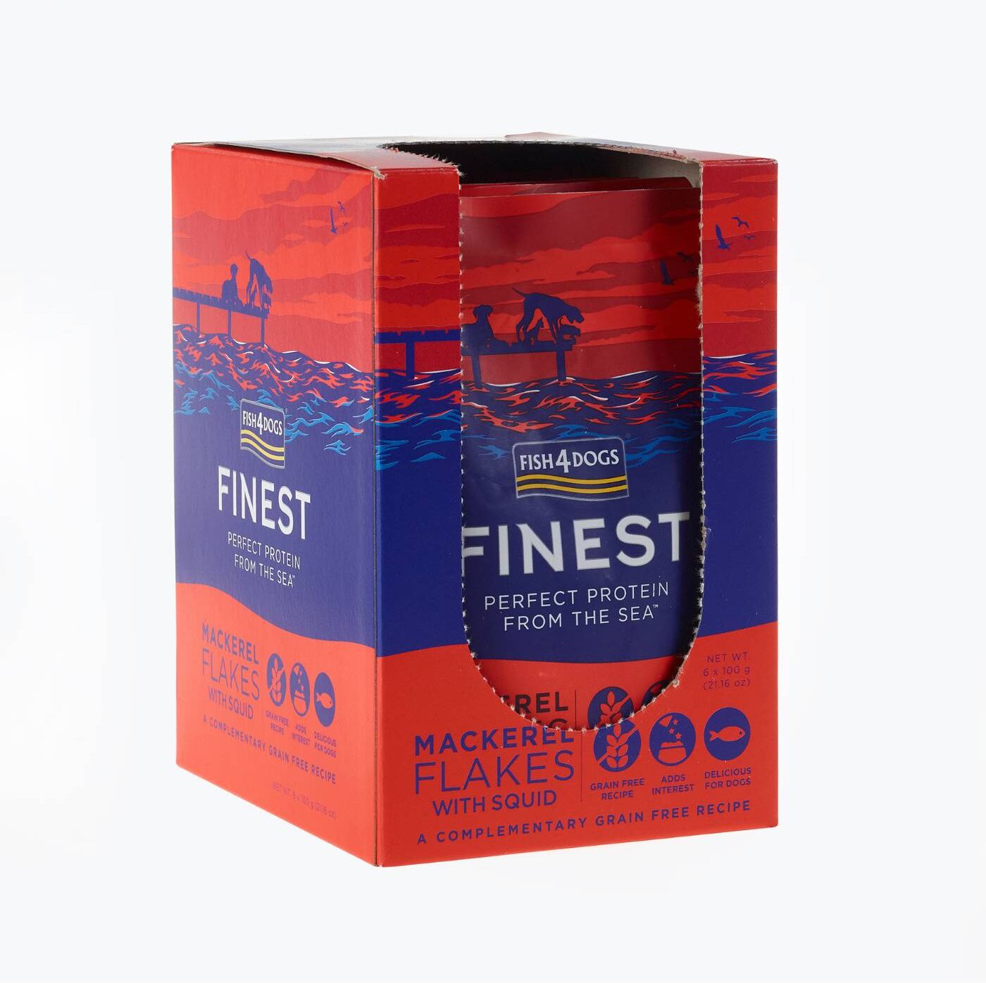 Fish4Dogs 6 x 100 g Finest Umido per Cani Fiocchi di Sgombro e Calamari