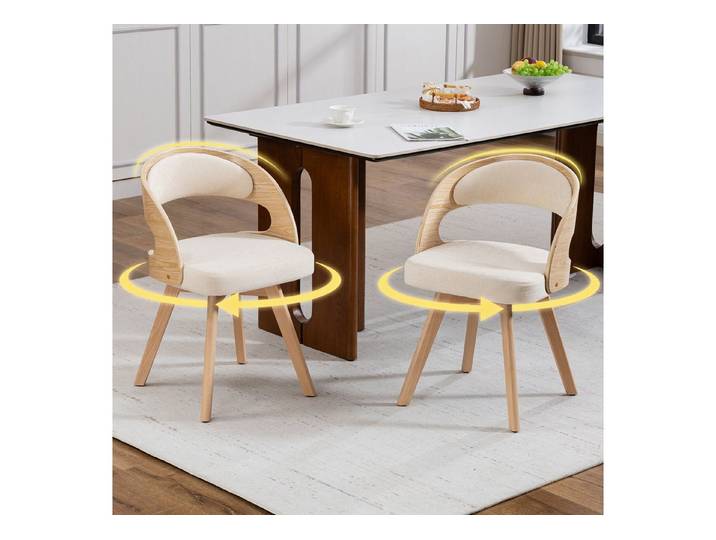 STILVORA Esszimmerstuhl mit Baumwoll-Leinen-Kissen Essstühle mit geschwungener Rückenlehne (Essstuhl um 360 Grad drehen), mit Ergonomische Rückenlehne