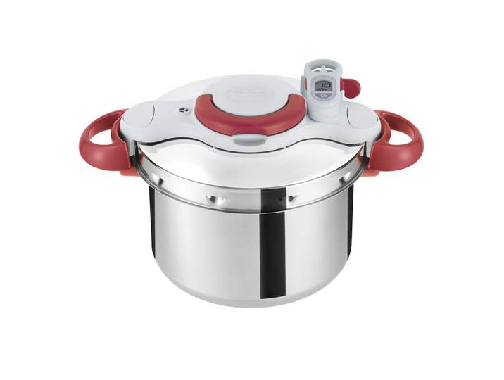 Tefal Schnellkochtopf Clipso Minut' Perfect, Rot, Edelstahl, Metall, 6 L, rund, 24.6 cm, breiter Schüttrand, Kochen, Töpfe, Schnellkochtöpfe